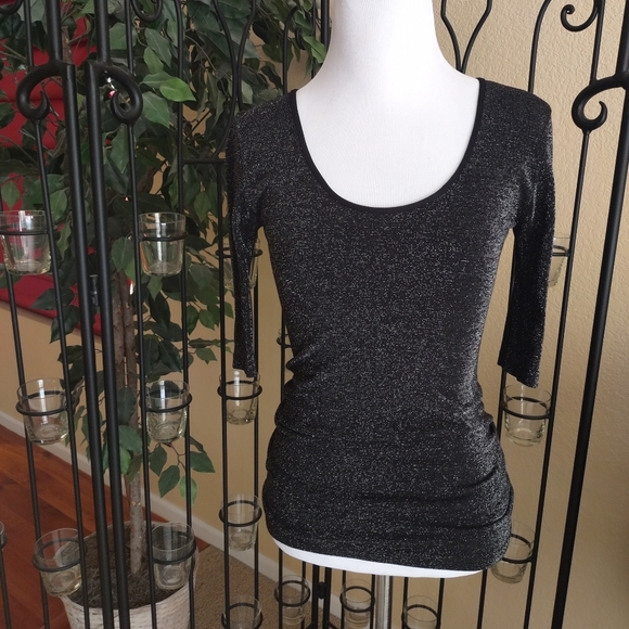 Tees by Tina Black Fitted Ruched Blouse - Picture 1 of 9